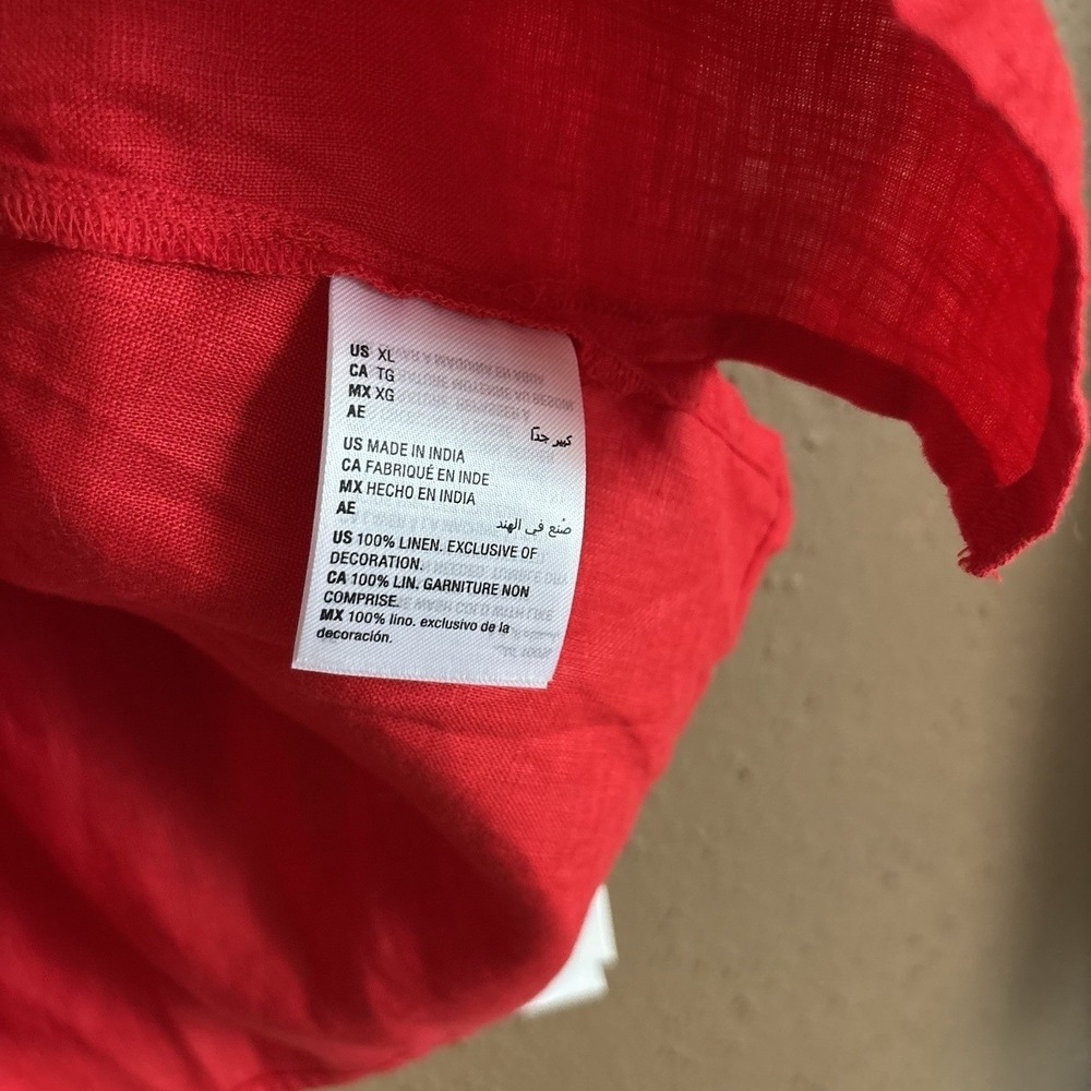 Linen Charter Club Luxury Women's Linen Embroidered 3/4-Sleeve Top Size XL Red - Picture 8 of 9